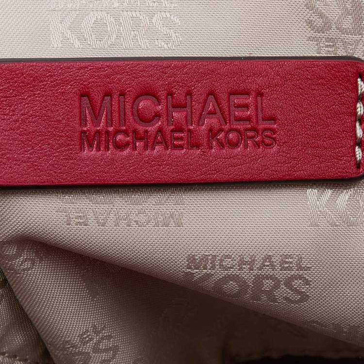 Pre Owned MICHAEL Michael Kors Beige/Red Canvas and Leather Large Brookville Tote