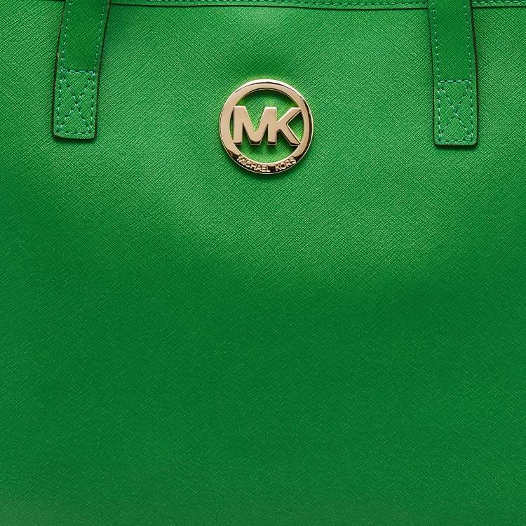 Pre Owned Michael Michael Kors Green Leather Medium Jet Set Travel Tote