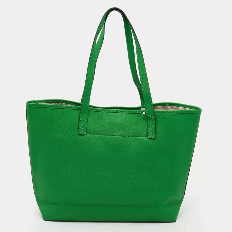 Pre Owned Michael Michael Kors Green Leather Medium Jet Set Travel Tote
