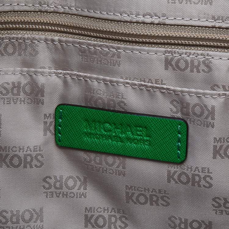 Pre Owned Michael Michael Kors Green Leather Medium Jet Set Travel Tote
