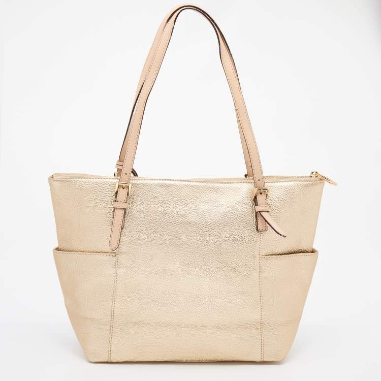 Pre Owned MICHAEL Michael Kors Gold Leather Jet Set Top Zip Tote