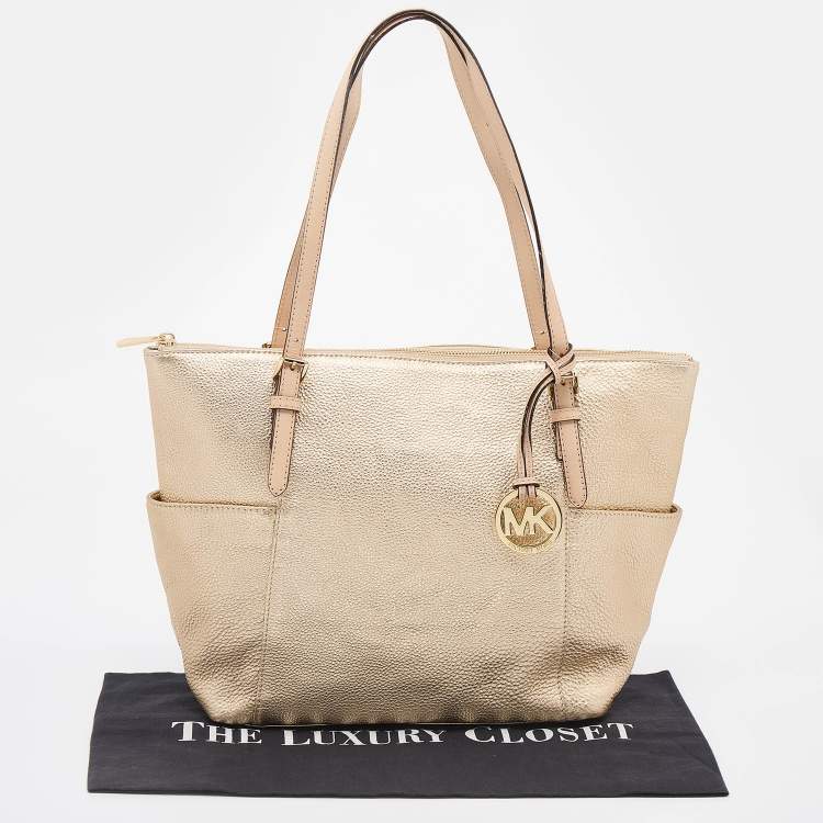Pre Owned MICHAEL Michael Kors Gold Leather Jet Set Top Zip Tote