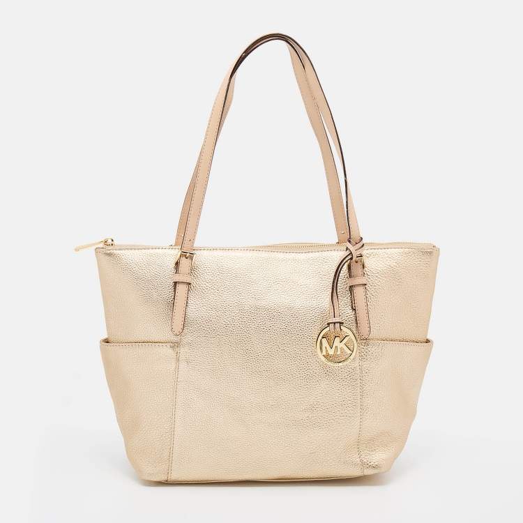 MICHAEL Michael Kors Gold Leather Jet Set Top Zip Tote MICHAEL Michael Kors The Luxury Closet