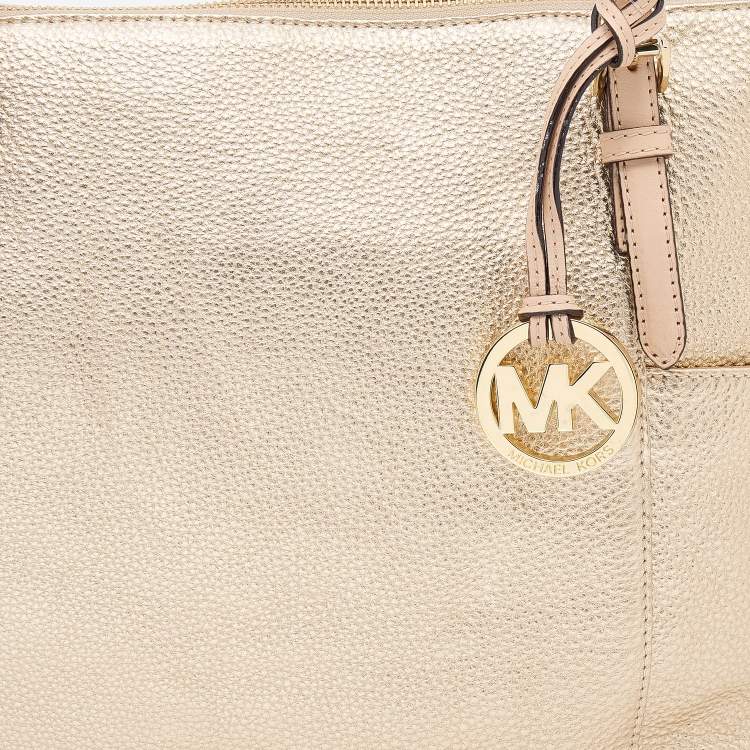 Pre Owned MICHAEL Michael Kors Gold Leather Jet Set Top Zip Tote