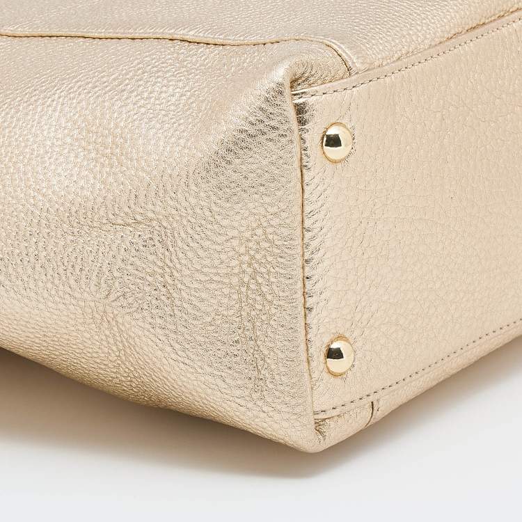 Pre Owned MICHAEL Michael Kors Gold Leather Jet Set Top Zip Tote