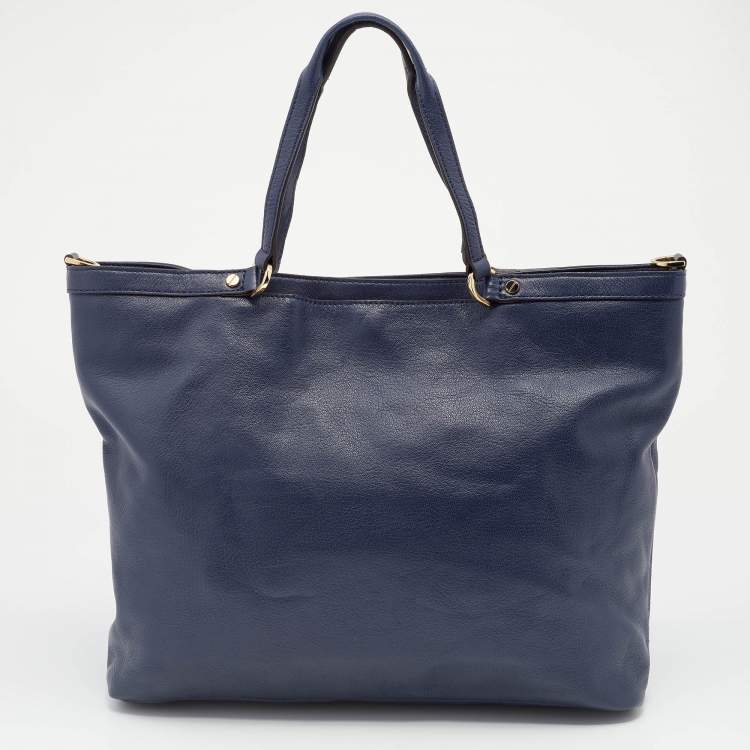 Pre Owned Michael Michael Kors Blue Leather Large Channing Tote