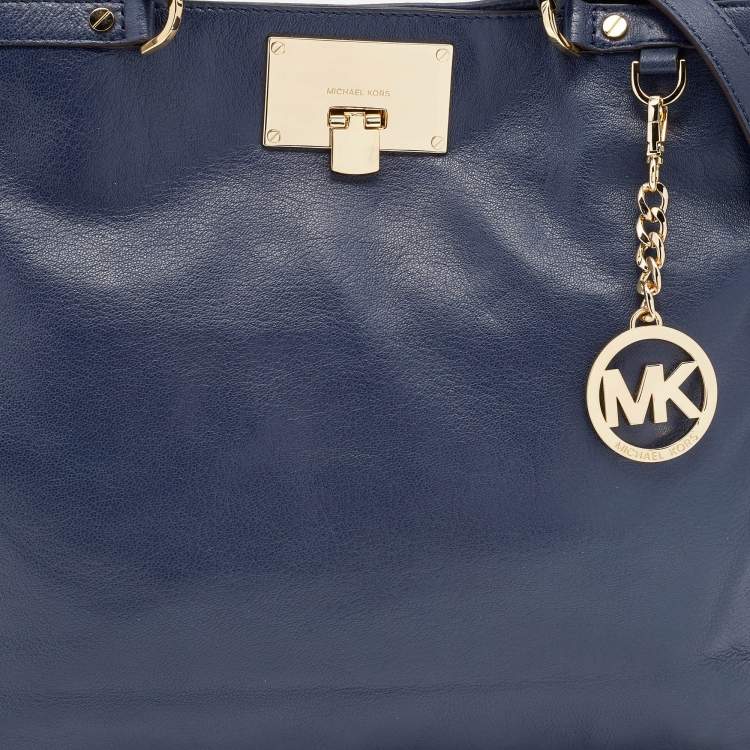 Pre Owned Michael Michael Kors Blue Leather Large Channing Tote