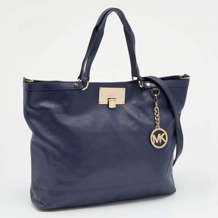 Pre Owned Michael Michael Kors Blue Leather Large Channing Tote