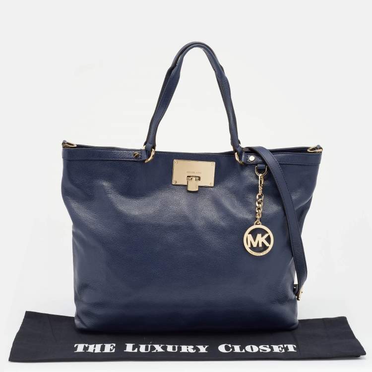 Pre Owned Michael Michael Kors Blue Leather Large Channing Tote