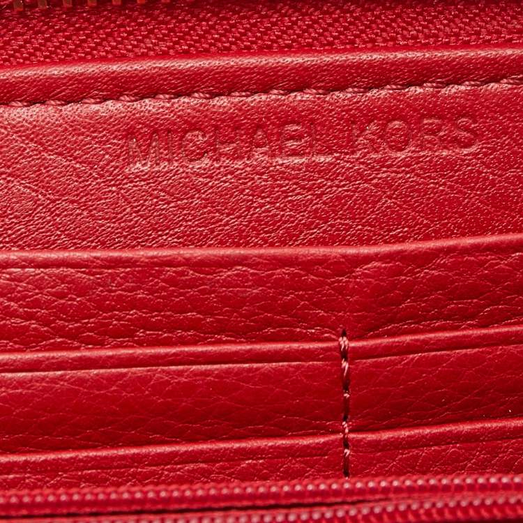 Pre Owned Michael Kors Red Leather Jet Set Zip Around Continental Wallet