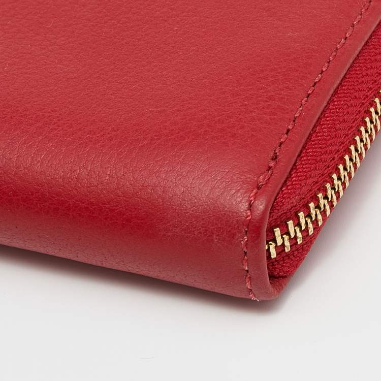 Pre Owned Michael Kors Red Leather Jet Set Zip Around Continental Wallet