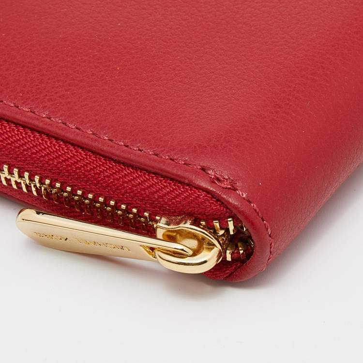 Pre Owned Michael Kors Red Leather Jet Set Zip Around Continental Wallet