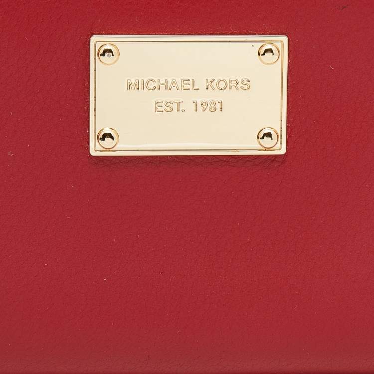 Pre Owned Michael Kors Red Leather Jet Set Zip Around Continental Wallet