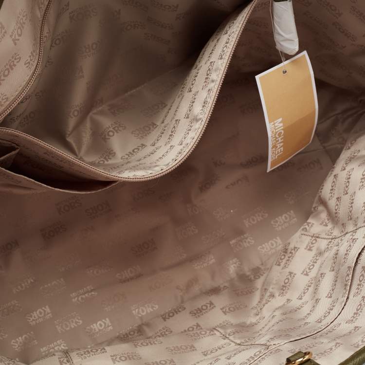 Pre Owned MICHAEL Michael Kors Green Palm Leaves Printed Coated Canvas and Leather Travel Jet Set Tote
