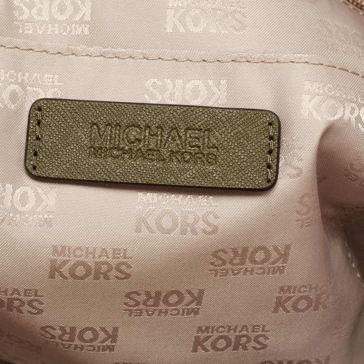 Pre Owned MICHAEL Michael Kors Green Palm Leaves Printed Coated Canvas and Leather Travel Jet Set Tote