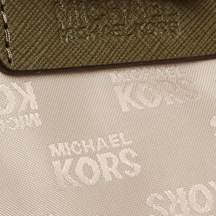 Pre Owned MICHAEL Michael Kors Green Palm Leaves Printed Coated Canvas and Leather Travel Jet Set Tote