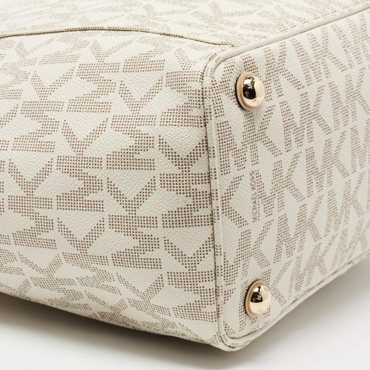 Pre Owned MICHAEL Michael Kors White Signature Coated Canvas and Leather Jet Set East West Tote