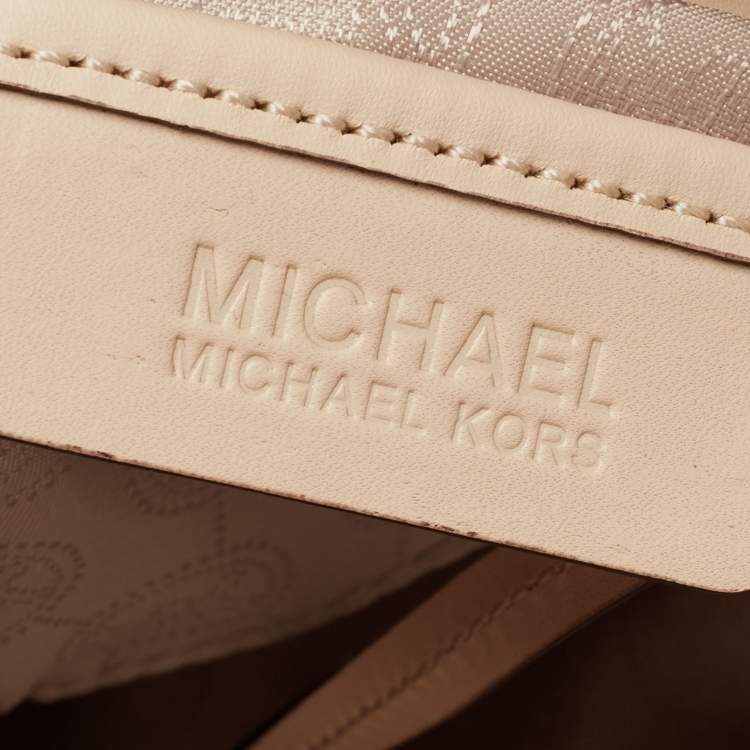 Pre Owned MICHAEL Michael Kors White Signature Coated Canvas and Leather Jet Set East West Tote
