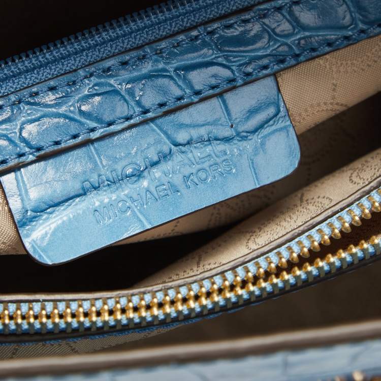 Pre Owned MICHAEL Michael Kors Sky Blue Croc Embossed Leather Dillon Tote