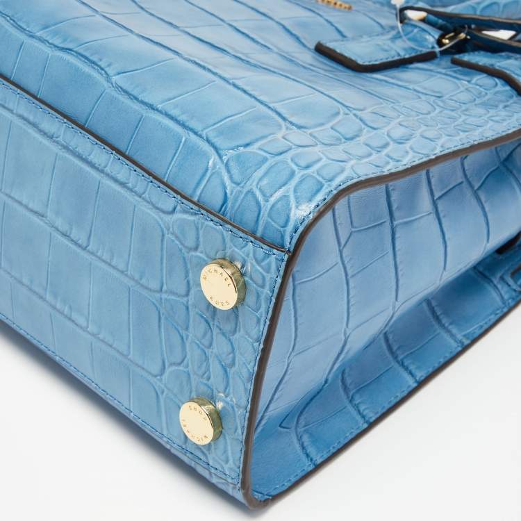 Pre Owned MICHAEL Michael Kors Sky Blue Croc Embossed Leather Dillon Tote