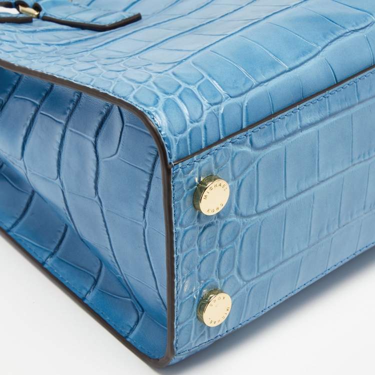 Pre Owned MICHAEL Michael Kors Sky Blue Croc Embossed Leather Dillon Tote