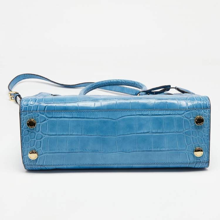 Pre Owned MICHAEL Michael Kors Sky Blue Croc Embossed Leather Dillon Tote