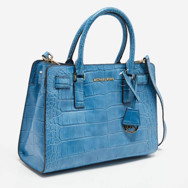 Pre Owned MICHAEL Michael Kors Sky Blue Croc Embossed Leather Dillon Tote
