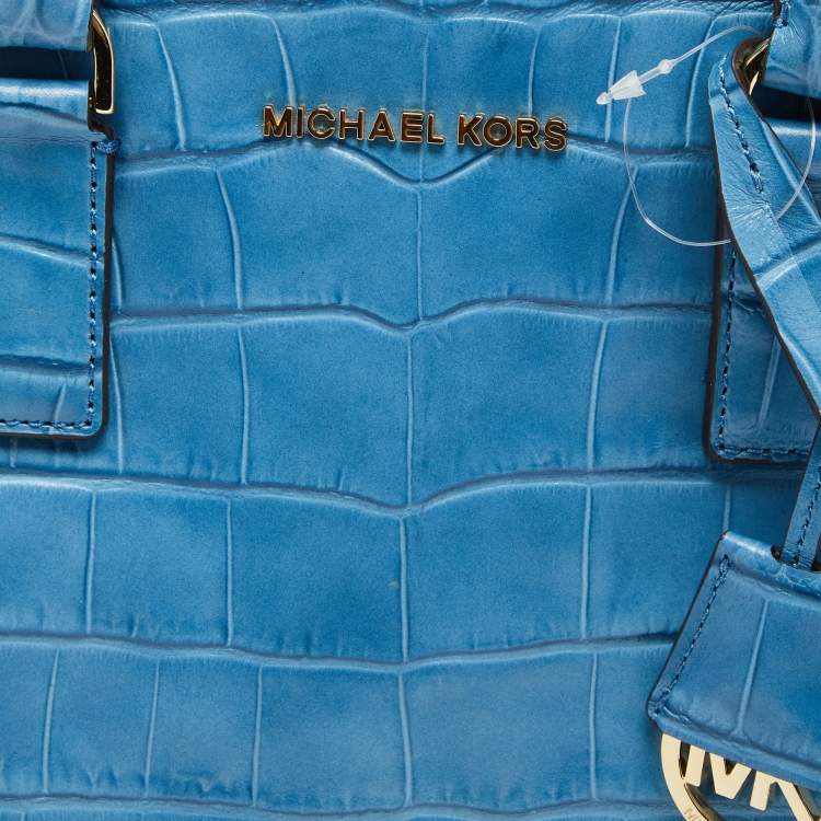Pre Owned MICHAEL Michael Kors Sky Blue Croc Embossed Leather Dillon Tote