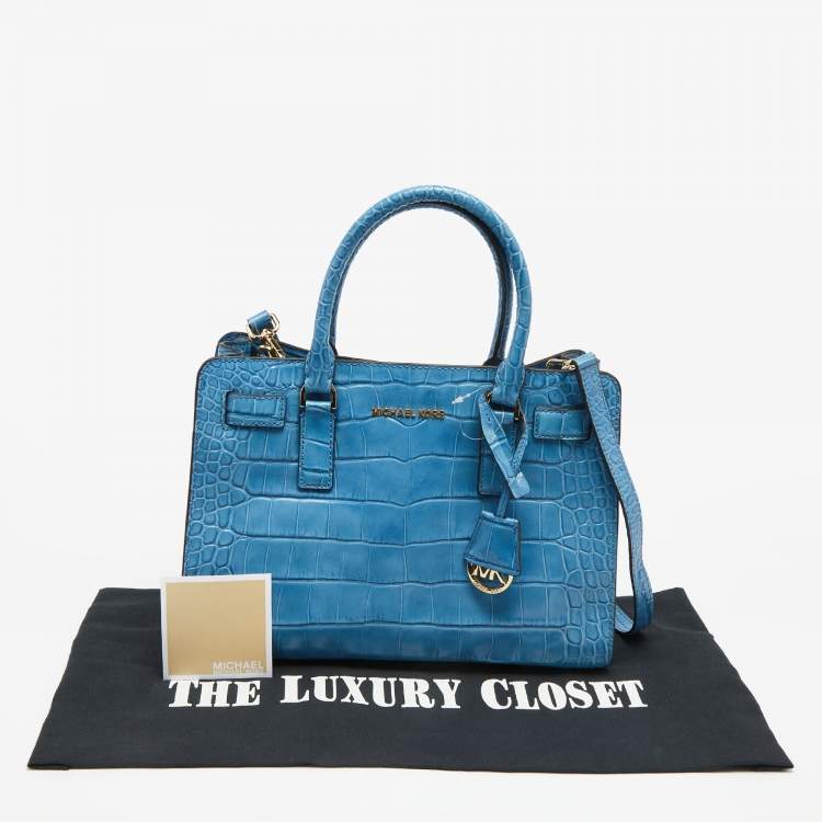 Pre Owned MICHAEL Michael Kors Sky Blue Croc Embossed Leather Dillon Tote