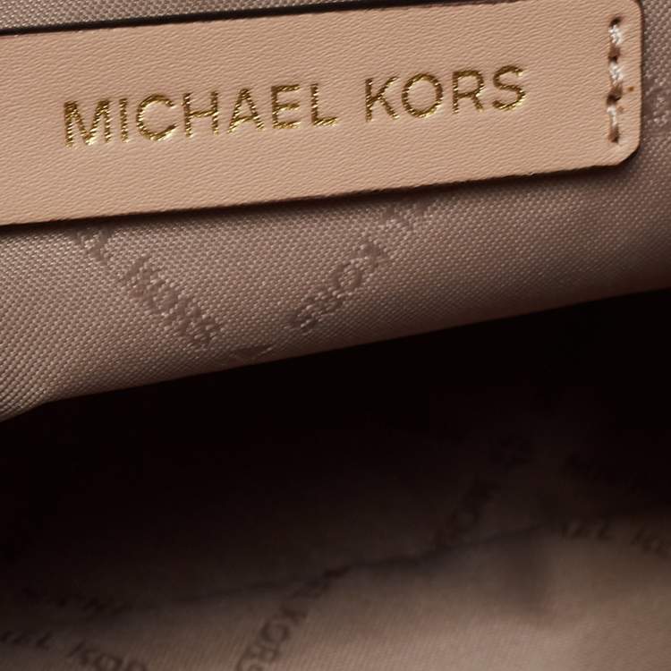 Pre Owned MICHAEL Michael Kors White/Beige Coated Canvas And Leather Grayson Satchel