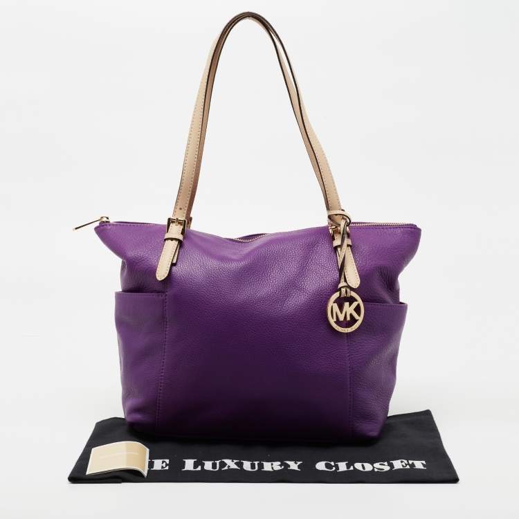 Pre Owned MICHAEL Michael Kors Purple Leather Top Zip Jet Set Tote