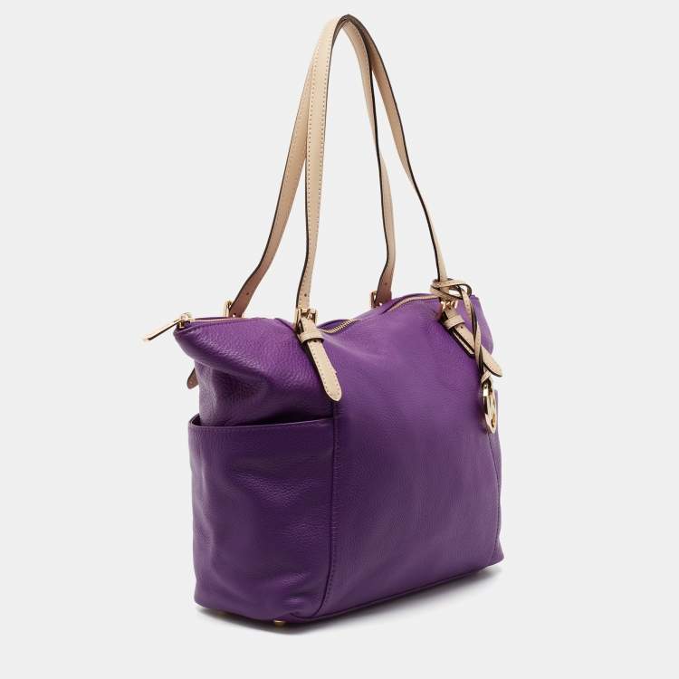 Pre Owned MICHAEL Michael Kors Purple Leather Top Zip Jet Set Tote