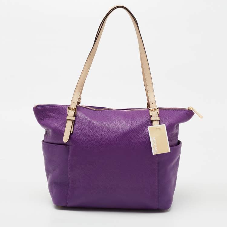 Pre Owned MICHAEL Michael Kors Purple Leather Top Zip Jet Set Tote