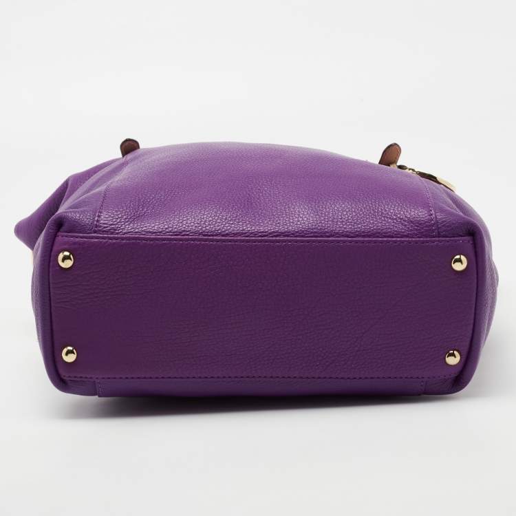 Pre Owned MICHAEL Michael Kors Purple Leather Top Zip Jet Set Tote