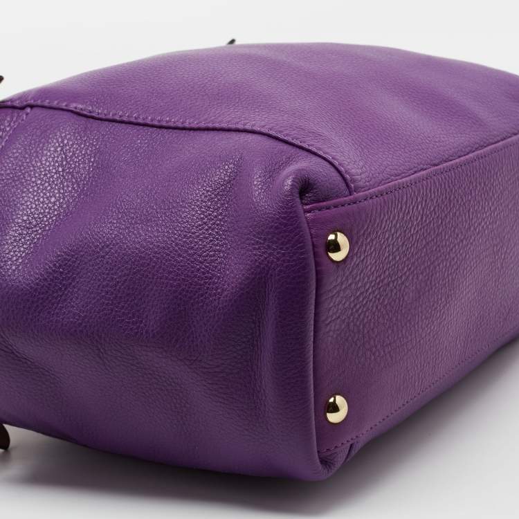 Pre Owned MICHAEL Michael Kors Purple Leather Top Zip Jet Set Tote