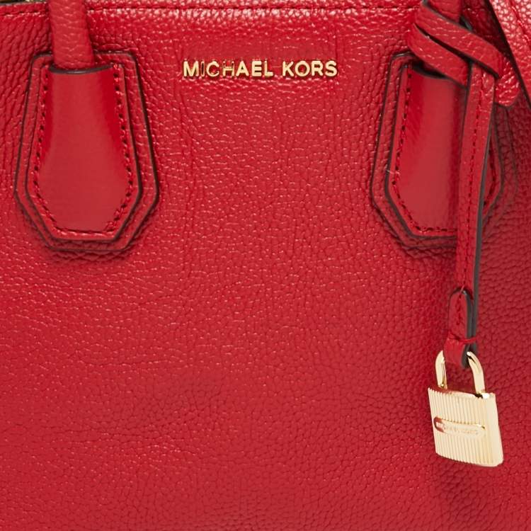 Pre Owned MICHAEL Michael Kors Red Pebbled Leather Mini Mercer Tote