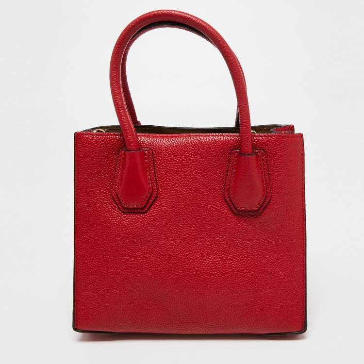 Pre Owned MICHAEL Michael Kors Red Pebbled Leather Mini Mercer Tote