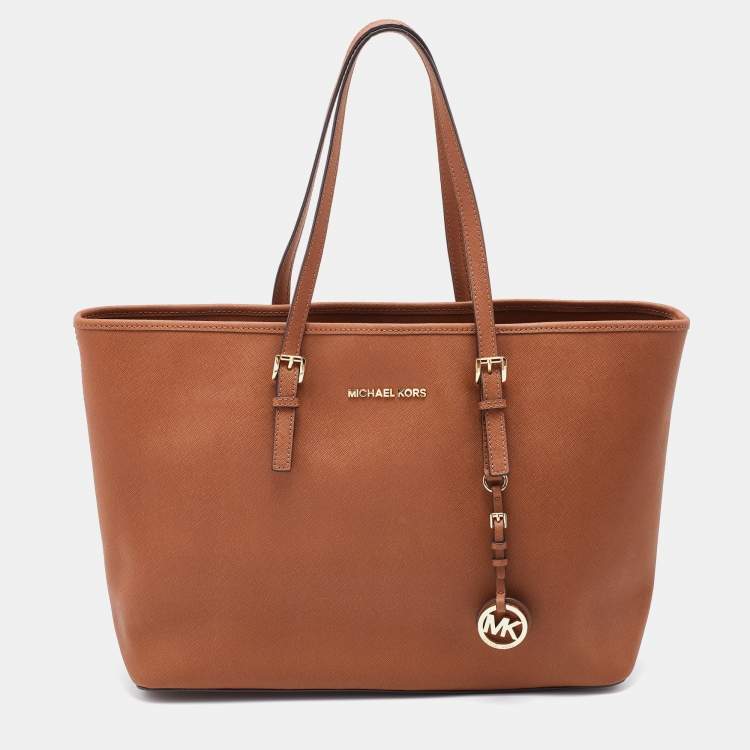 Pre Owned MICHAEL Michael Kors Brown Leather Jet Set Tote