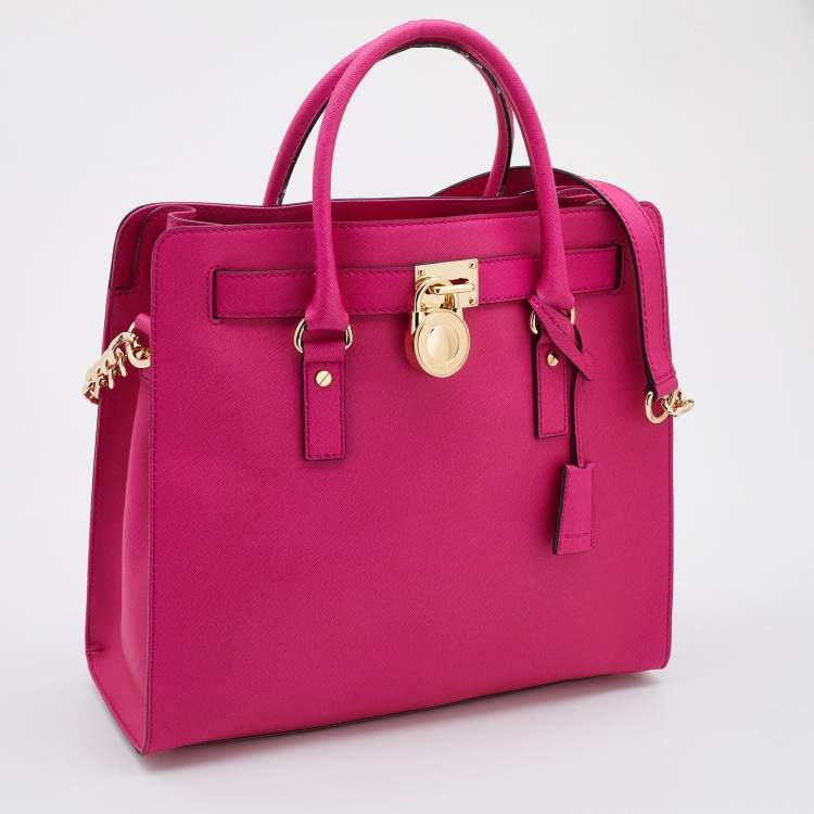 Pre Owned MICHAEL Michael Kors Pink Leather Large Hamilton North South Tote