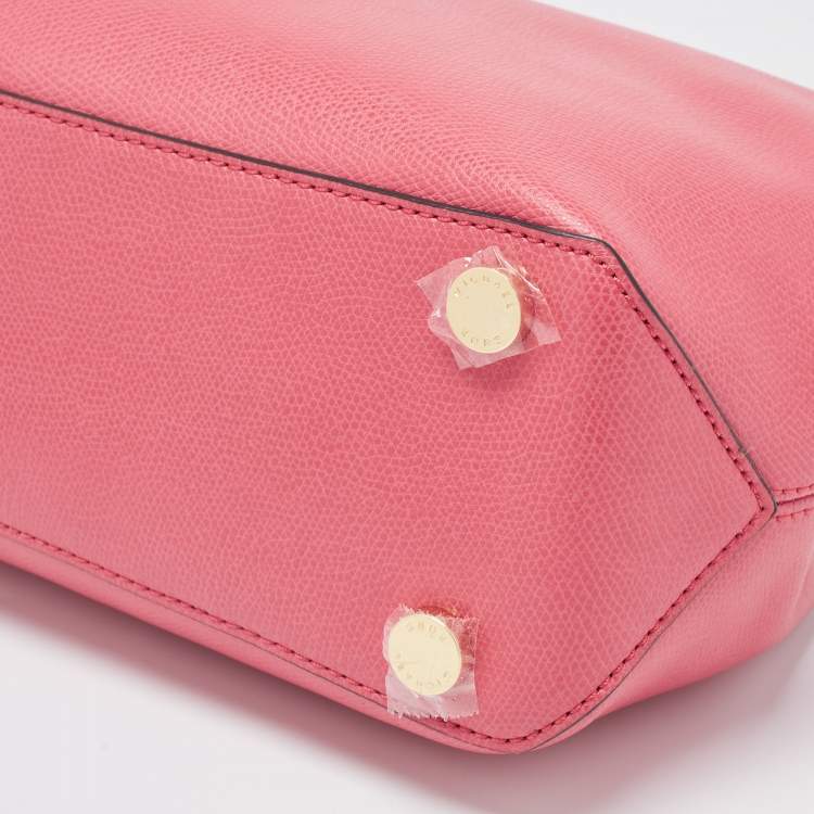 Pre Owned MICHAEL Michael Kors Coral Pink Leather Medium Florence Satchel