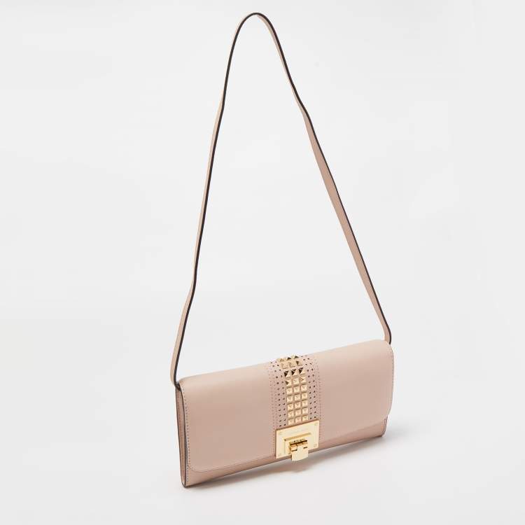 Pre Owned MICHAEL Michael Kors Dusty Pink Leather Studded Tina Ballet Clutch Bag