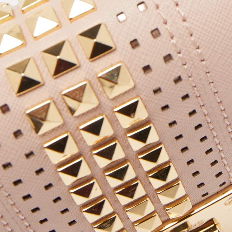 Pre Owned MICHAEL Michael Kors Dusty Pink Leather Studded Tina Ballet Clutch Bag
