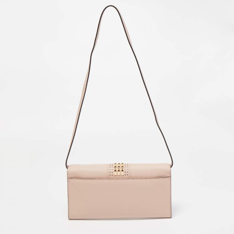 Pre Owned MICHAEL Michael Kors Dusty Pink Leather Studded Tina Ballet Clutch Bag