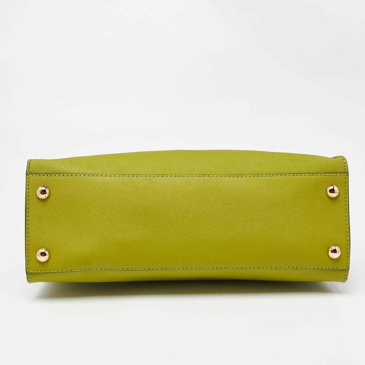 مملوكة مسبقًا MICHAEL Michael Kors Green Leather Large Hamilton North South Tote with Wallet