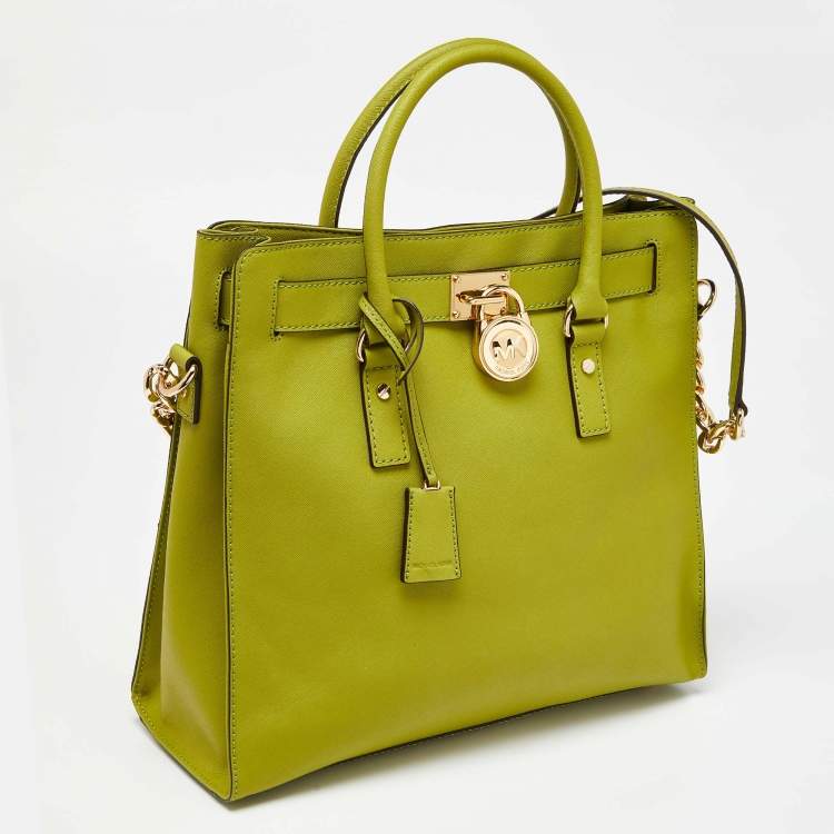 مملوكة مسبقًا MICHAEL Michael Kors Green Leather Large Hamilton North South Tote with Wallet