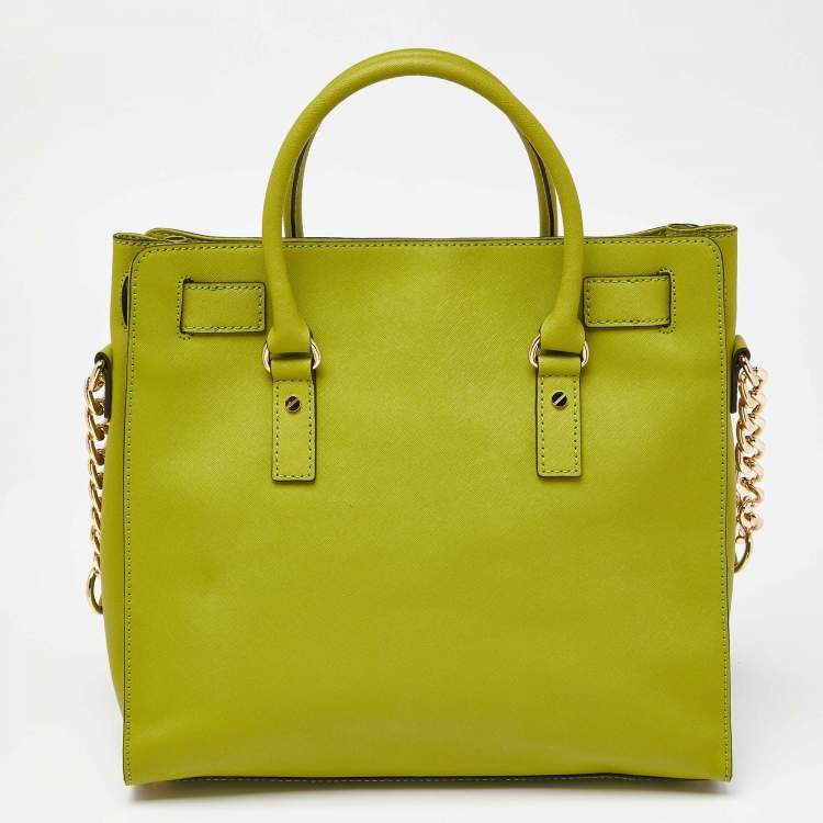 مملوكة مسبقًا MICHAEL Michael Kors Green Leather Large Hamilton North South Tote with Wallet