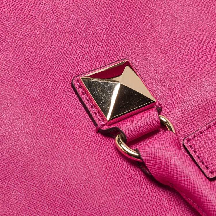 Pre Owned MICHAEL Michael Kors Pink Leather Studded Large North South Hamilton Tote
