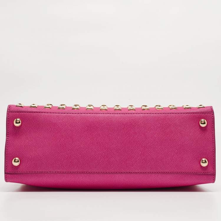 Pre Owned MICHAEL Michael Kors Pink Leather Studded Large North South Hamilton Tote