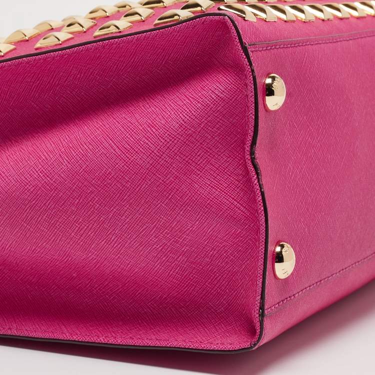 Pre Owned MICHAEL Michael Kors Pink Leather Studded Large North South Hamilton Tote