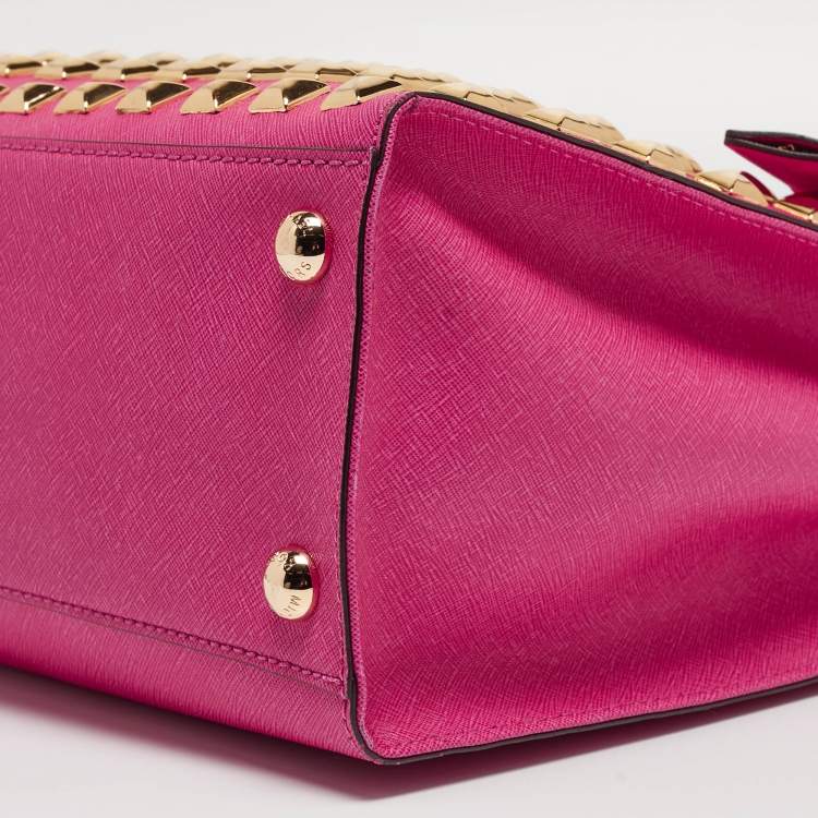 Pre Owned MICHAEL Michael Kors Pink Leather Studded Large North South Hamilton Tote